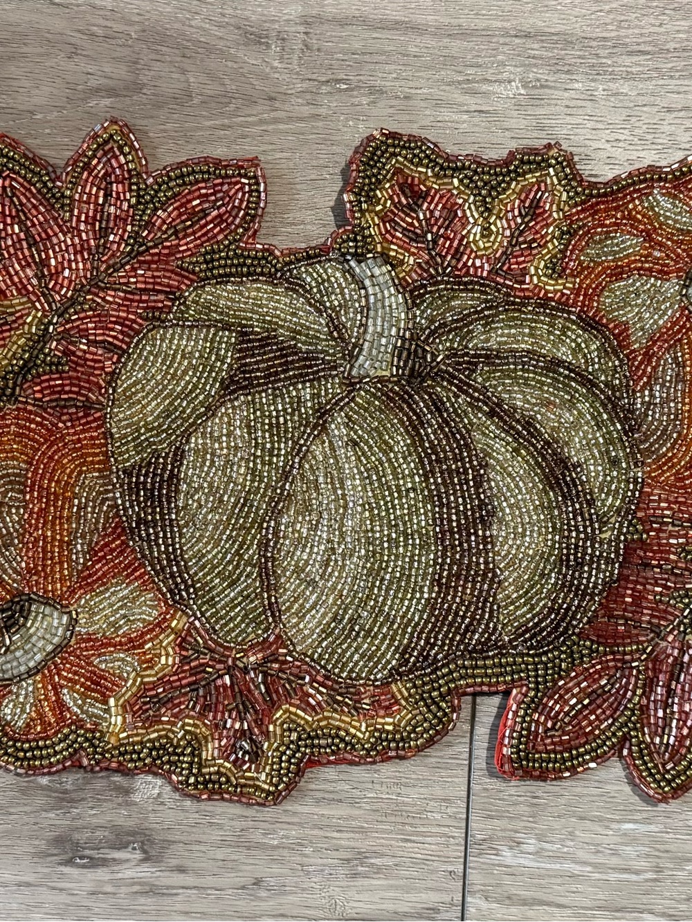 Beaded Pumpkin Fall Table Accent – Olive & Orange